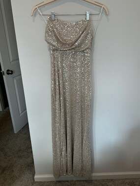 NWT Hello Molly Sequin Strapless Maxi Dress Beige Size L